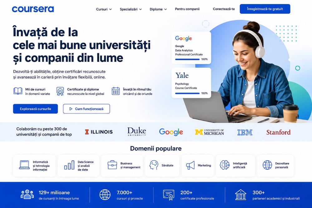 Coursera – învățare online prin cursuri dezvoltate de universități și companii